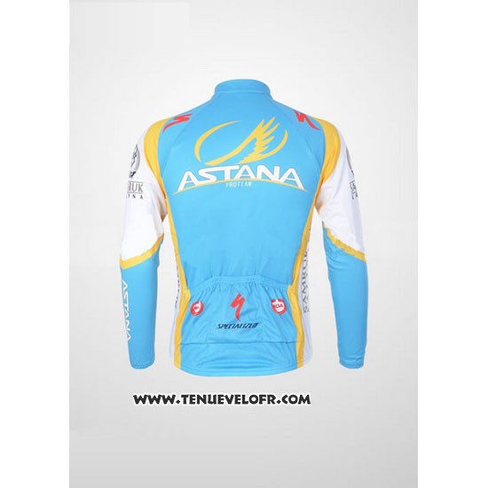 2012 Maillot Ciclismo Astana Bleu Clair et Noir Manches Longues et Cuissard